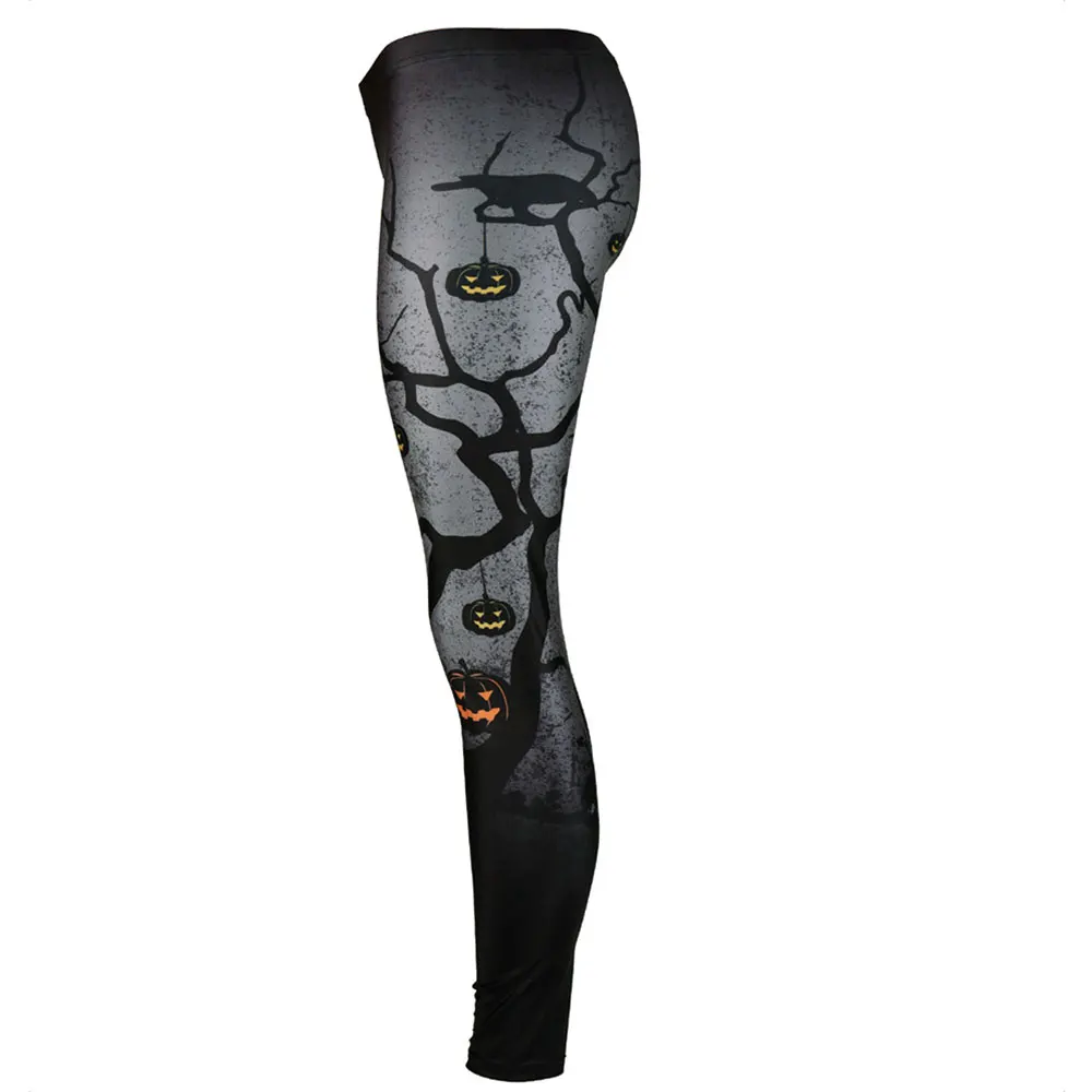 Vessos Casual Trousers Halloween Leggings Fitness Party Sport Pants Leisure Fashion Running Pumpkin Printing Black Polyester