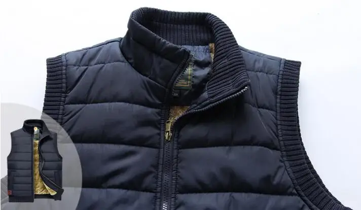 Nice Autumn Winter Men Vest Coat Warm Sleeveless Down Jacket VogueMen Stand Collar Vest Coat Fleece Waistcoat Big Size 5XL