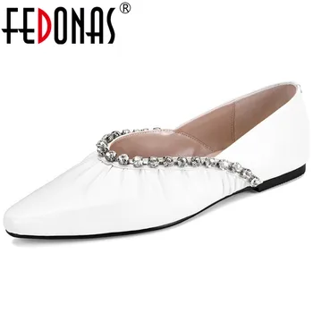 

FEDONAS 2020 Summer New Genuine Leather Women Shoes Rhinestone Pointed Toe Platforms Flats Top Quality Casual Prom Shoes Woman