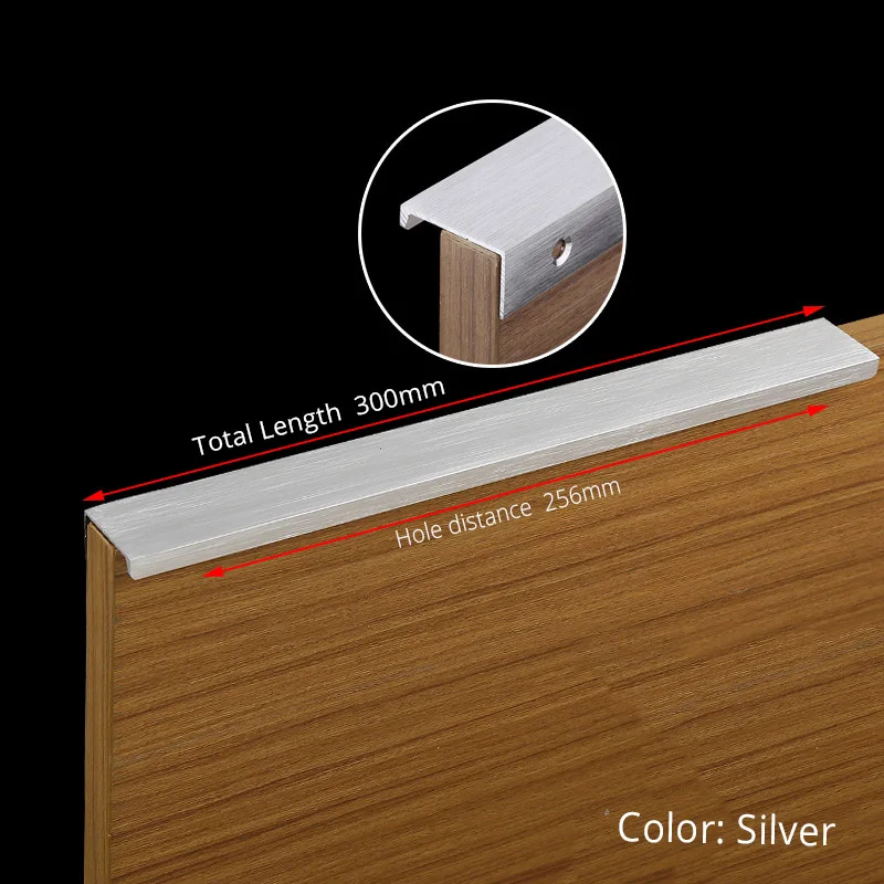 Silver-Length 300mm 5 шт. Модный черный скрытый для ящика ручки из алюминиевого сплава кухонный шкаф ручки для выдвижных ящиков Мебельная ручка двери - Цвет: Silver-Length 300mm