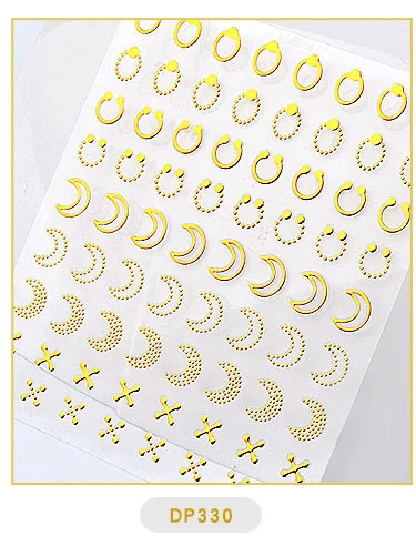 DP330 1 лист, металлическая наклейка для дизайна ногтей, s Gold 3D, луна/звезда/треугольник, геометрические узоры, наклейка для ногтей, клей, наклейки для маникюра, Новинка - Цвет: DP330
