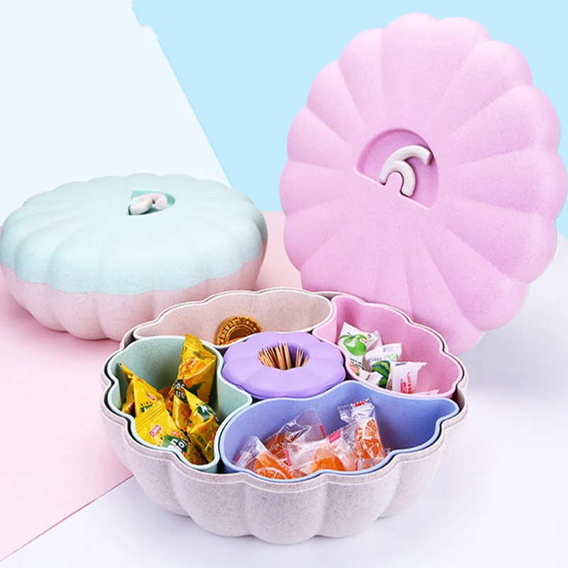 

Candy Dish 3 Color Top Handle With Built In Detachable Petal Shaped Fruit Bowl Food Storages Case Partition Storage Box