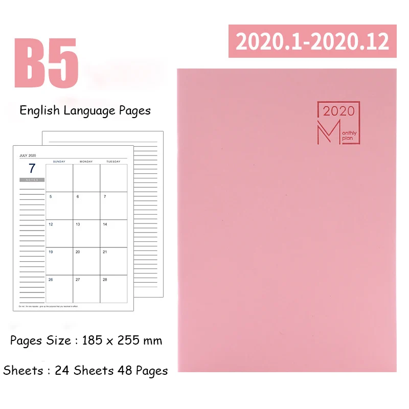 Pink Agenda планировщик Органайзер B5 дневник записная книжка и журнал полный английский язык Еженедельный ежемесячный блокнот мини-книга для путешествий - Цвет: Pink