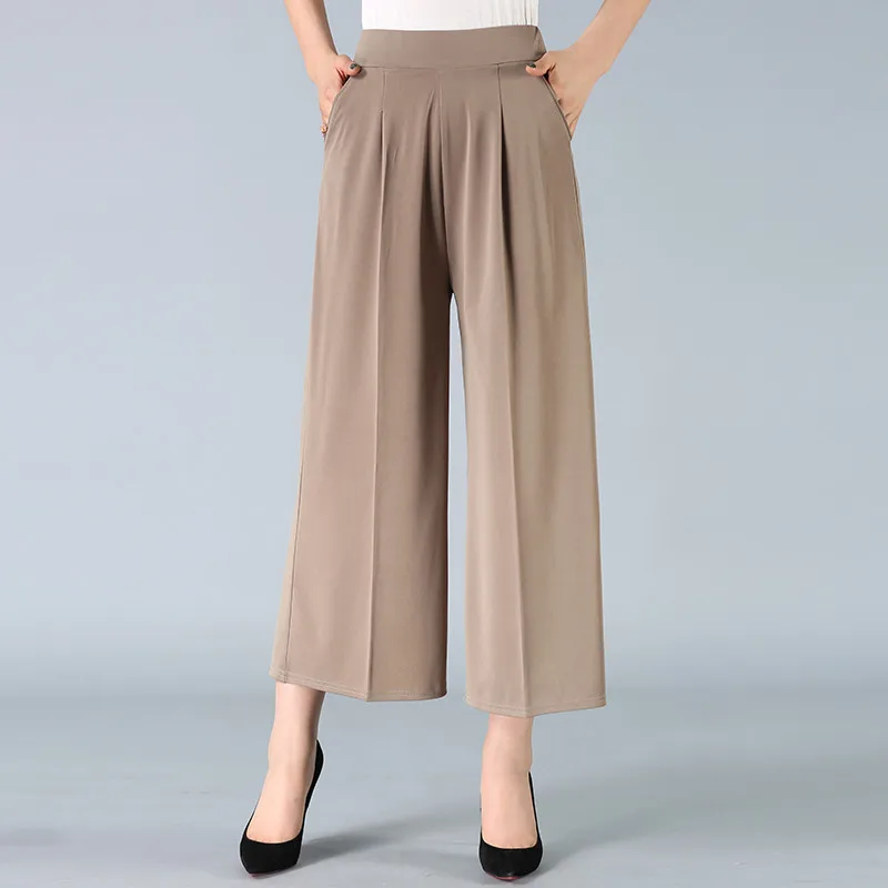 Women Khaki Solid Casual Wide Leg Pant Office Lady High Waist Classic Ankle-length Fashion Pants Trouser Plus Size 5XL M310 | Женская