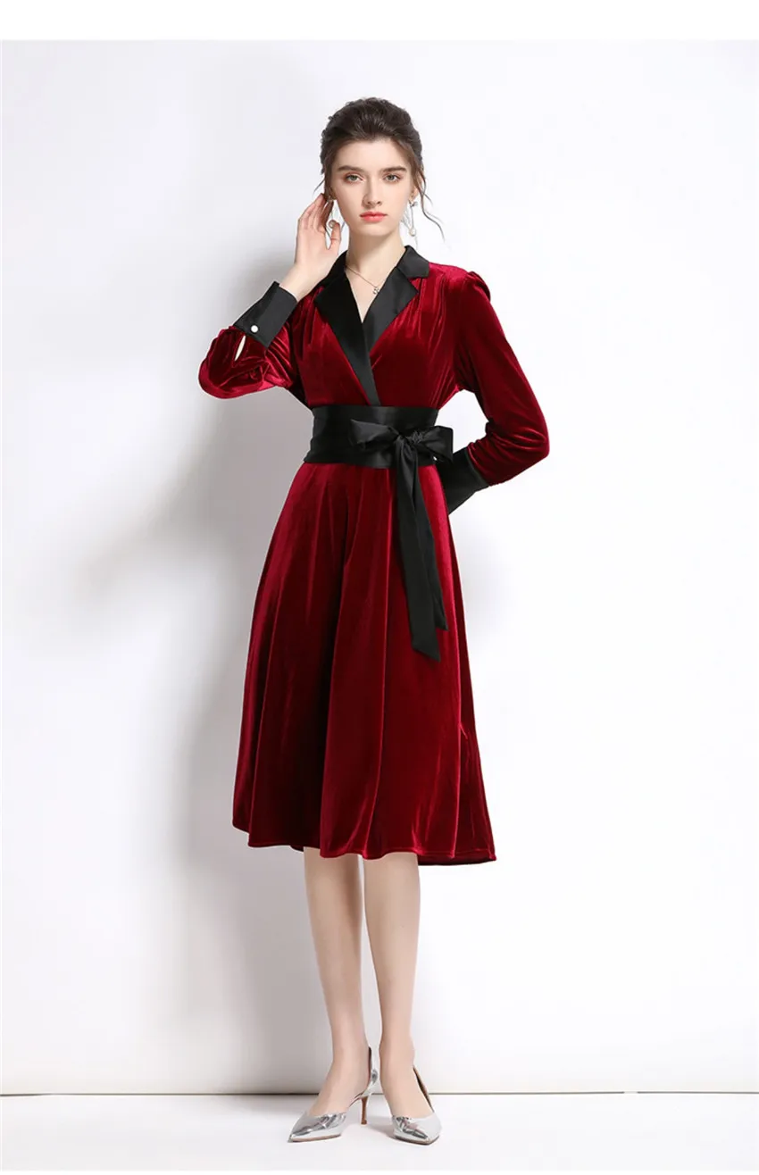 Women Wine Red Velvet Evening Party 