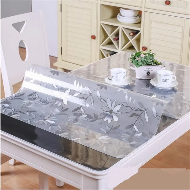 

Transparent PVC Tablecloth Tablecloth home textile tablecloths chrysanthemum pattern cover oil Glass Soft Cloth Tablecloth