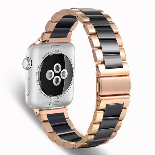 light gold-black Нержавеющая сталь Керамика ремешок для apple watch band 44 мм 40 мм, 42 мм, 38 мм, версия наручных часов iwatch, ремешок apple watch в едином положении во время занятий легкой атлетикой, 5/4/3/2/1 - Цвет ремешка: light gold-black