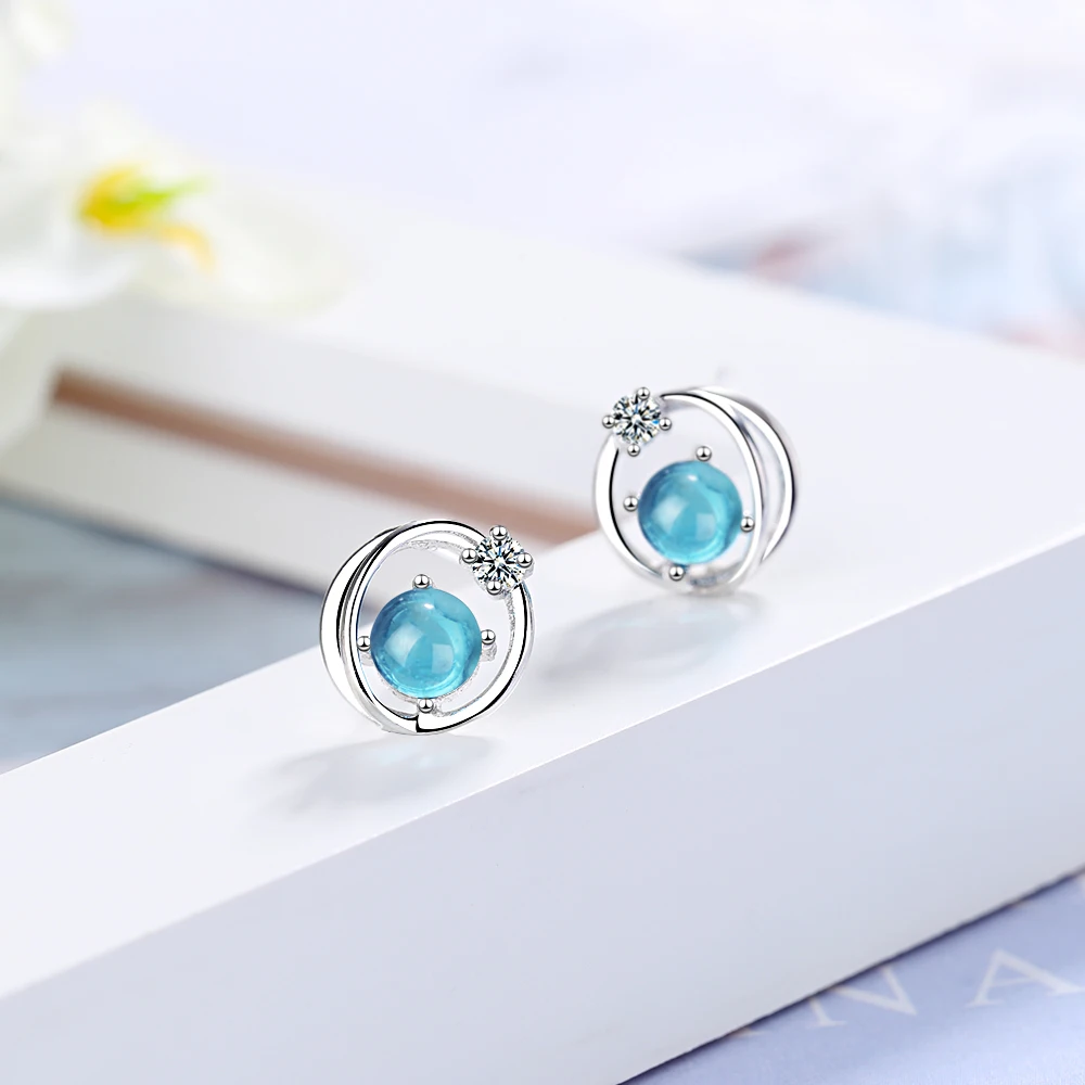 Blue Space Universe Star Moon Earrings - Image 4