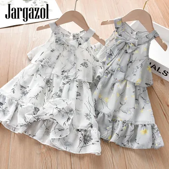 

Jargazol Flower Kids Dresses for Girls Bow Sleeveless Princess Dress Cute Chiffon Little Girl Costume Vestidos Korean Clothes