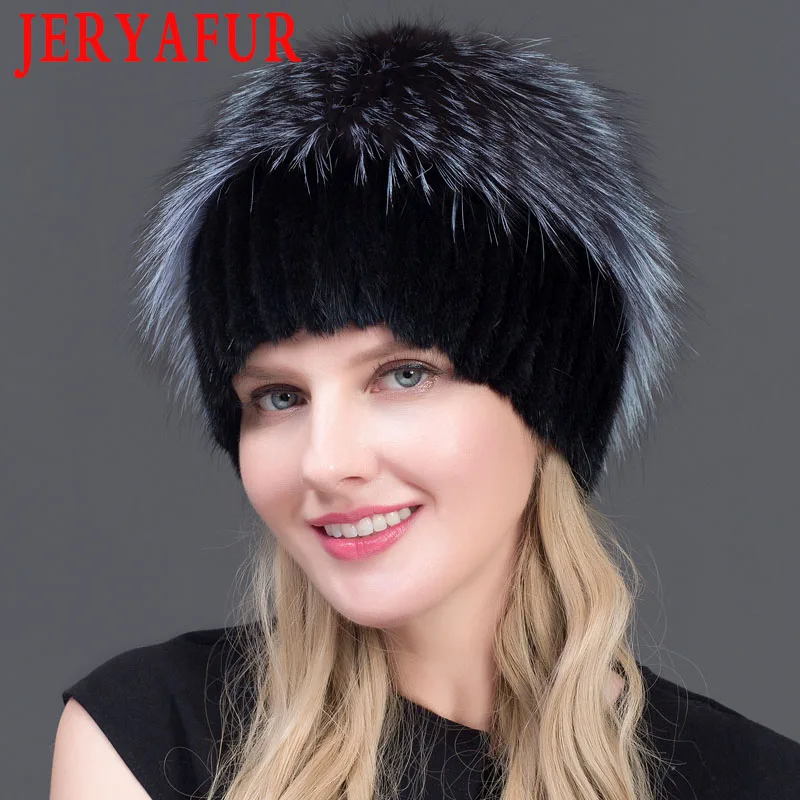 JERYAFUR двойная теплая натуральная норковая меховая шапка для женщин смешанный