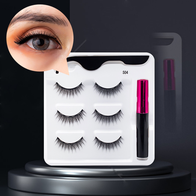 3/5/7Pairs Magnetic Eyelashes False Lashes Repeated Use Eyelashes Waterproof Liquid Eyeliner With Tweezer Makeup Set