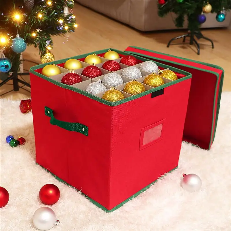 

Christmas Ornament Storage Box with Lid Storage Container Keeps 64 Holiday Ornaments and Xmas Decorations Accessories Red