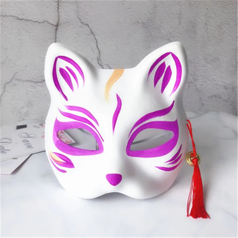 p 04 2 шт Вечерние Маски рисованная маска Аниме COS Cat Fox маска с колокольчик-кисточка - Цвет: p 04