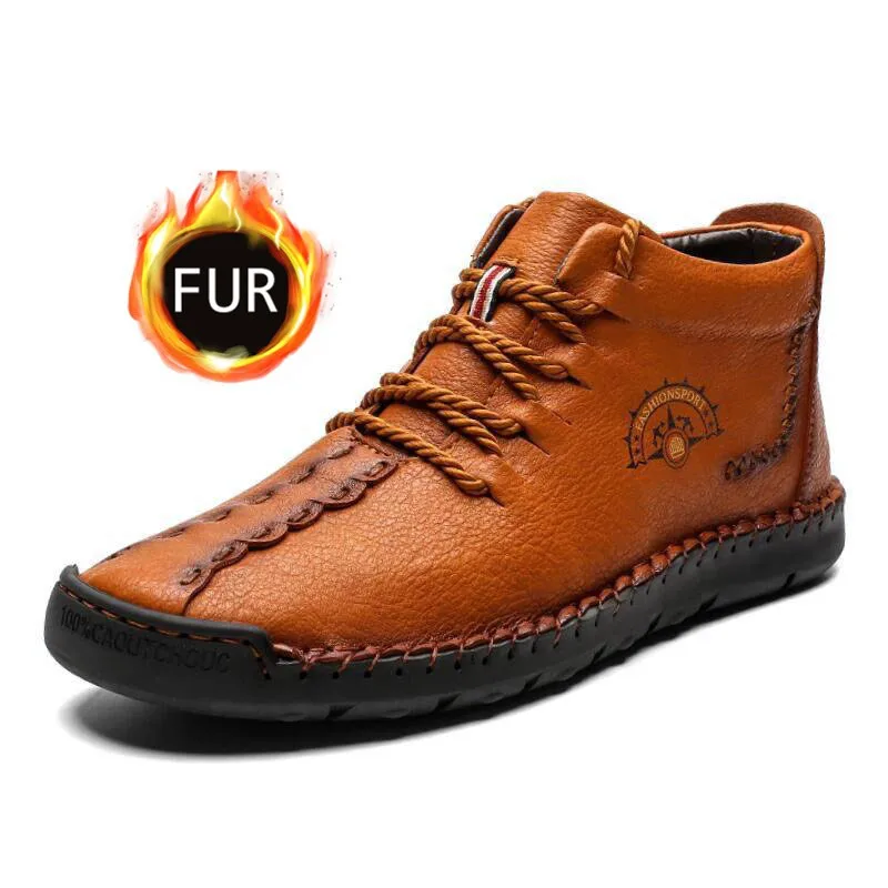 red brown warm fur Новые мужские зимние ботинки; Теплые Зимние ботильоны из спилка высокого качества с мехом; удобная повседневная мужская обувь; большой размер 48 - Цвет: red brown warm fur