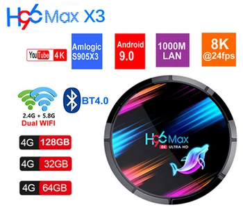 

10PCS 8K Smart TV Box H96 Max X3 Android 9.0 Amlogic S905X3 4GB 64GB 2.4G/5G Dual WiFi BT4.0 4K Media Player VS X96 MAX HK1