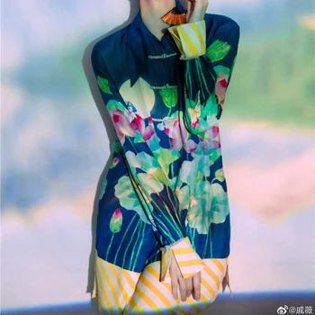 

Autumn New Style Retro Ethnic Print Stripe Loose Long Sleeve Mini Button Shirt Dress Women'S Clothing High Quality Fashion