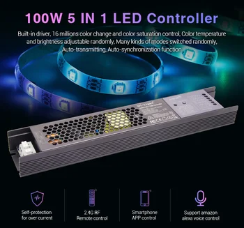 

MiBOXER 100W 5 IN 1 LED Controller PX1 2.4G RF/APP/alexa voice control Built-in driver controller for DC24V LED strip light