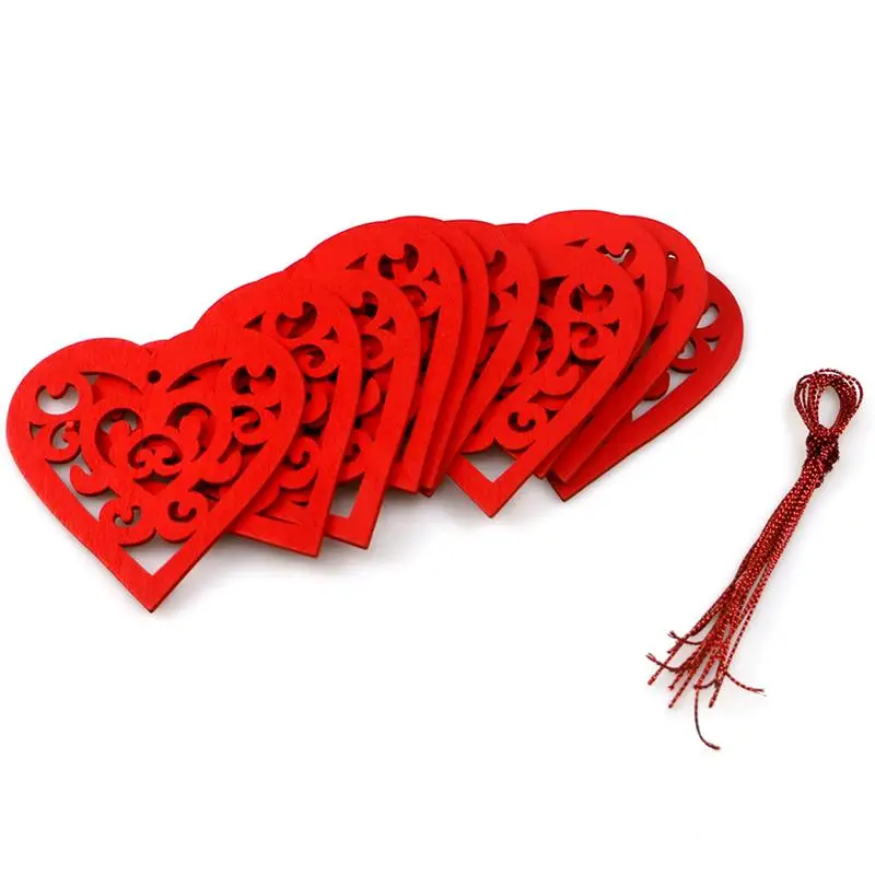 20pcs Hollow Love Pendants DIY Wooden Decorations Handmade Craft Ornaments Wedding Party Adornments