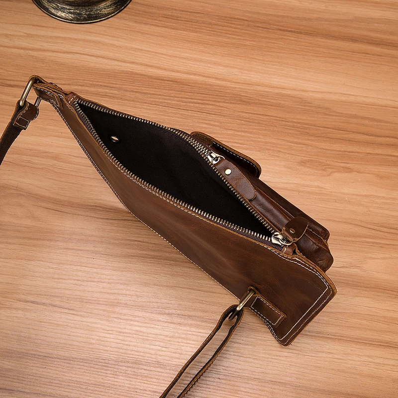 2021 Thick Real Leather Men Unique Travel Triangle Chest Sling Bag Design 8