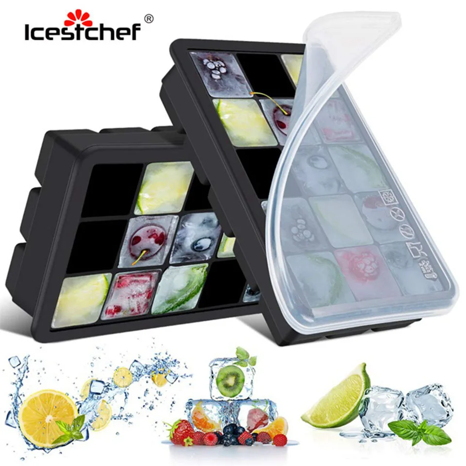ICESTCHEF 15 Сетки силиконовая форма для льда кубик льда лоток с крышкой квадратный мороженое производитель Кухня Бар инструменты