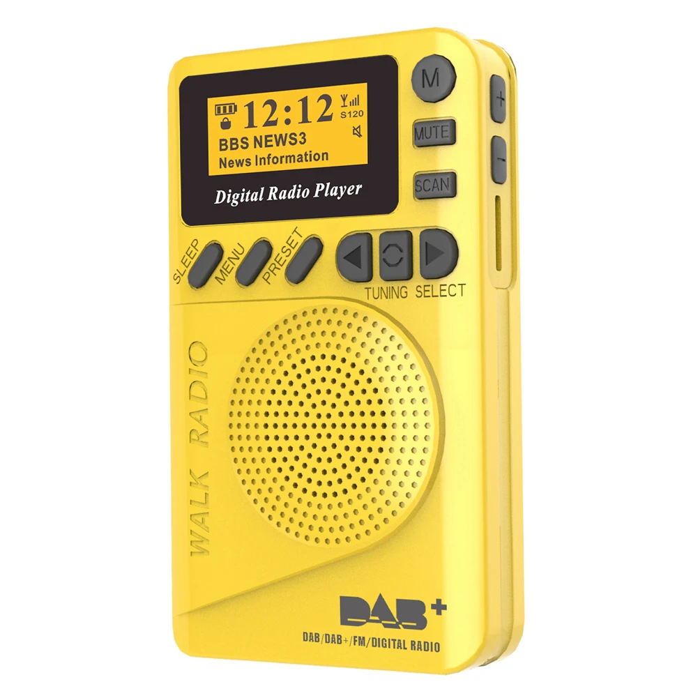 Yellow Портативный мини карманный DAB/DAB+ цифровое радио 1000mAh светодиодный дисплей радио с MP3-плеером FM радио подарки - Цвет: Yellow