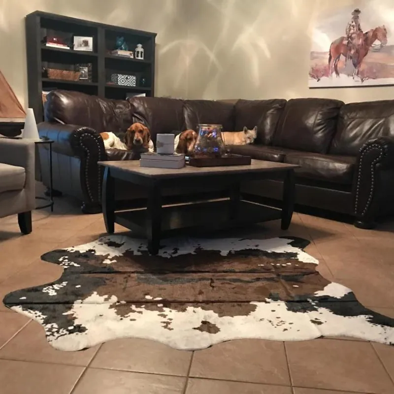 MustHome Faux Fur Rug Brown Faux Cowhide Rug Western Cowboy Cow Print
