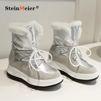 

Women Wool Ankle Boots Winter Warm Short Boots Genuine Leather Platform Office Casual Shoes Woman Flats Platform Boots 2020