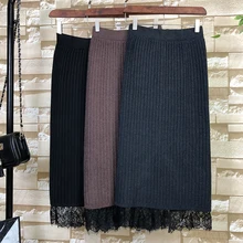 Зимняя Новинка, элегантная вязаная юбка, уникальная кружевная стеганая Толстая Женская юбка, модная эластичная повседневная юбка-посылка в бедрах, распродажа