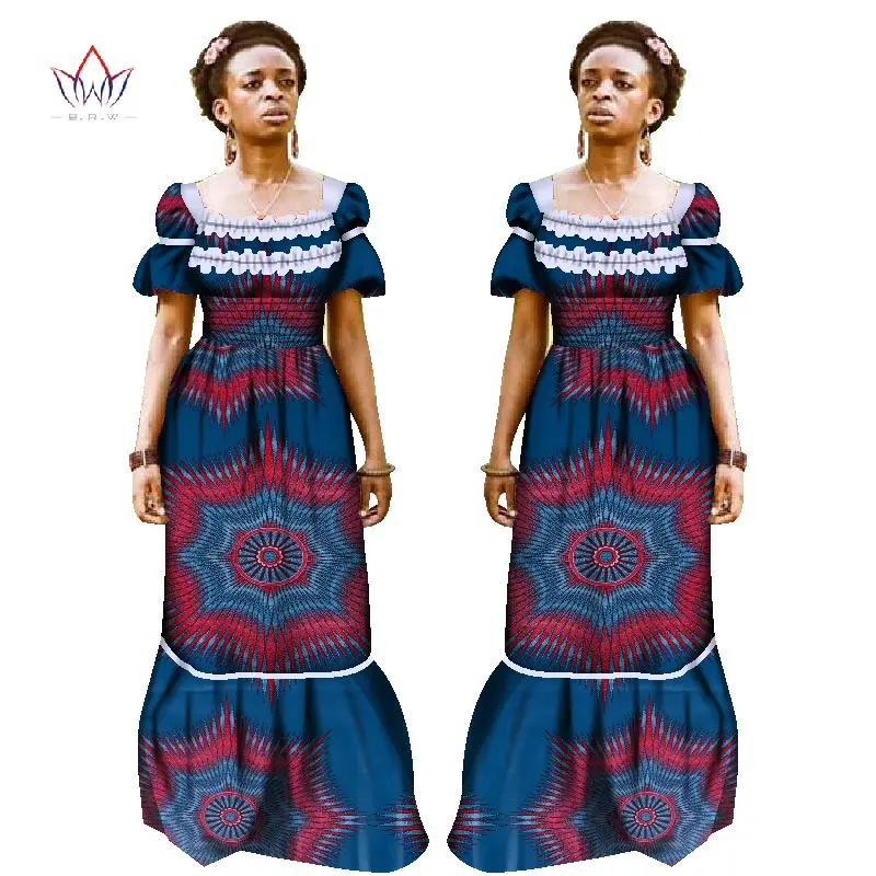 Африка женское платье с коротким рукавом традиционная африканская одежда квадратный воротник африканские длинные платья с пышными рукавами хлопок 7xl WY1253 - Цвет: 11