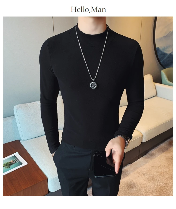 Супер удобная зимняя Базовая Мужская футболка, мода, простая однотонная мужская повседневная футболка с длинным рукавом, облегающая уличная одежда 3XL