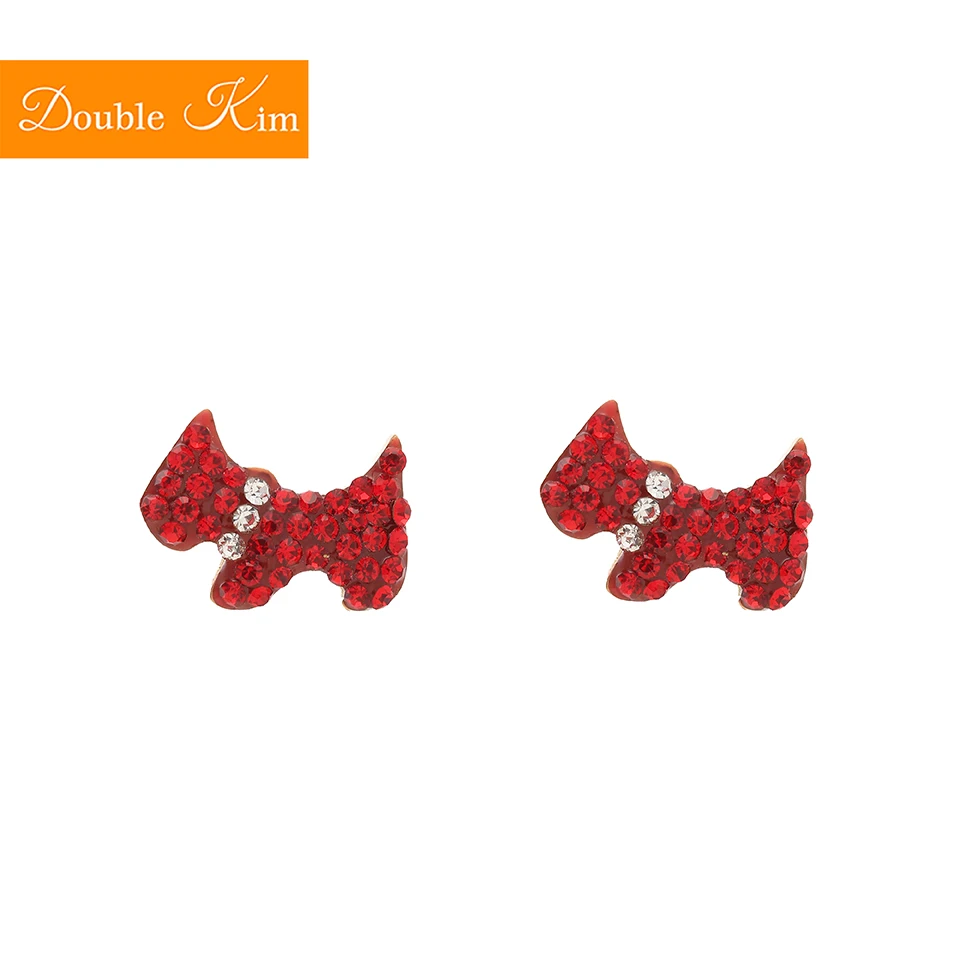 Маленькая красная собака циркониевые серьги-гвоздики Титан Нержавеющая сталь инкрустированные серьги из циркона Модный золотой цвет Модные женские ювелирные изделия подарок