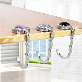 

NICEYARD Portable 3 Colors Crystal Alloy Purse Bag Hook Holder Desk Hanger for Hanging Foldable Hangbag Hook Table Hook