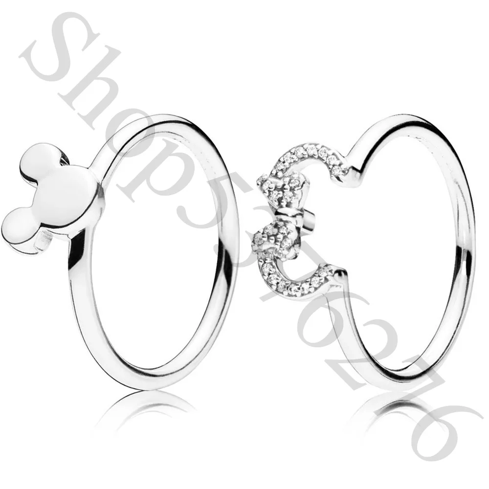 

Authentic 925 Sterling Silver Original Mickey Minnie Silhouette Europe Ring For Women Bead Charm Gift DIY Jewelry
