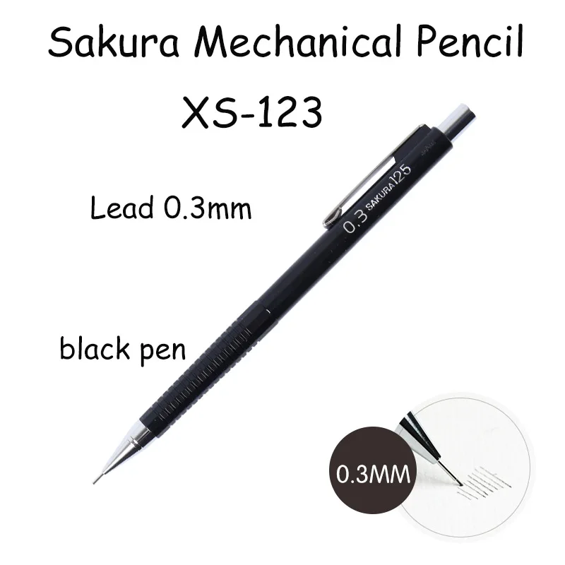 1pc black skr xs123 1 шт. Сакура XS-12 механический карандаш с ластиком Топ 0,3 0,5 0,7 0,9 мм Заполняемые карандашный грифель очень хороший, автоматический карандаши для черчения - Цвет: 1pc black skr xs123