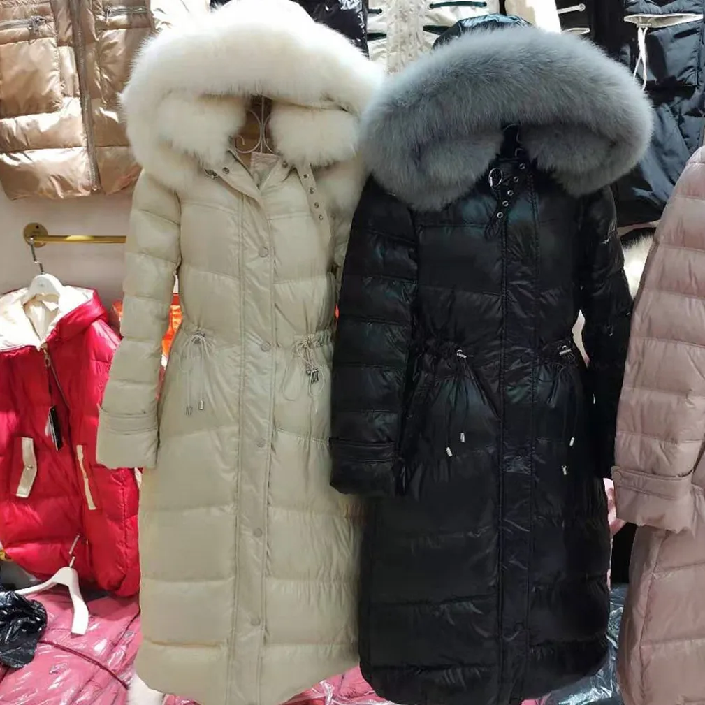 Стиль, зимняя куртка с двойным лисьим мехом и большим меховым воротником, Женская Толстая куртка средней длины выше колена, приталенное пальто большого размера Fa