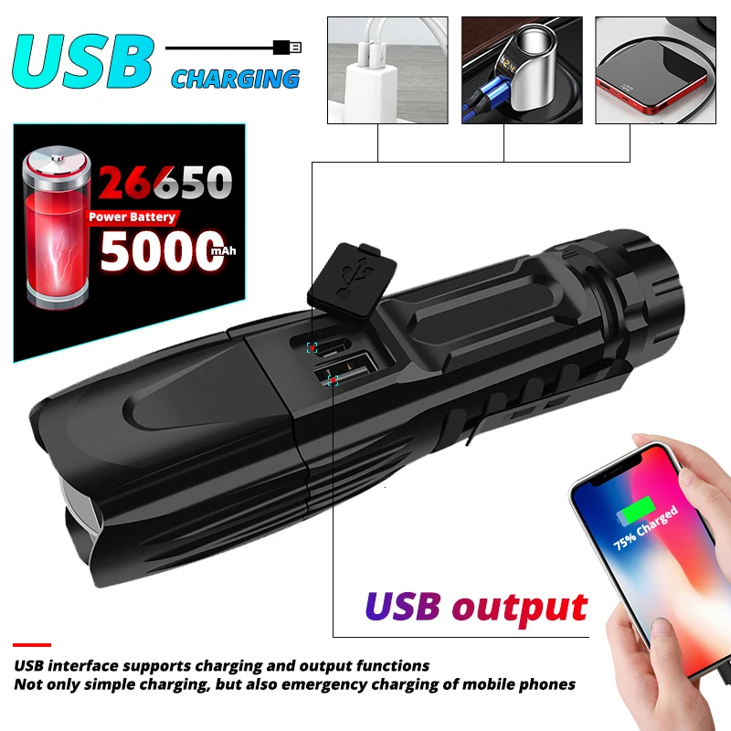 The Most Powerful XHP90 LED Flashlight 15000LM Xlamp Aluminum XHP50.2 Waterproof Torch Light Lanterna Use 26650  for Hunting