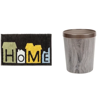 

1 Pcs European Trash Can Durable Garbage(Gray) & 1Pcs Indoor Doormat Scraper Wear Resistant Door Mat 45X65Cm