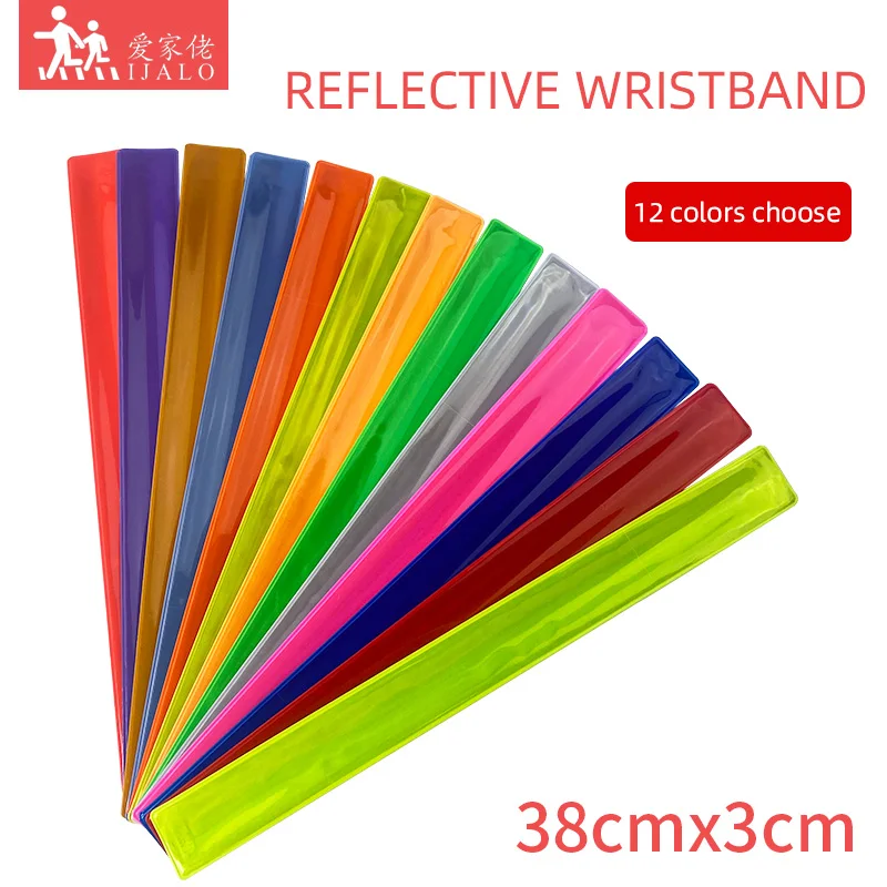 38CM muñequera reflectante brazo banda bofetada banda pulseras envoltura slap para deportes bicicleta seguridad de conducción visibilidad