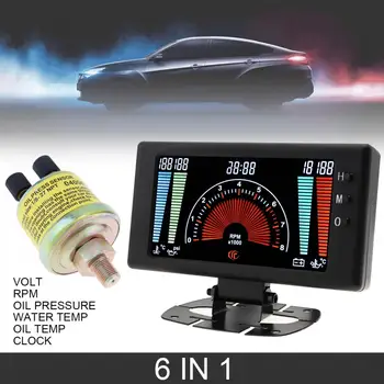 

5 Inch Multifunction Auto Car Digital LCD Oil Pressure Gauge Voltmeter Water Temperature Gauge Fuel Temperature Meter RPM Clock