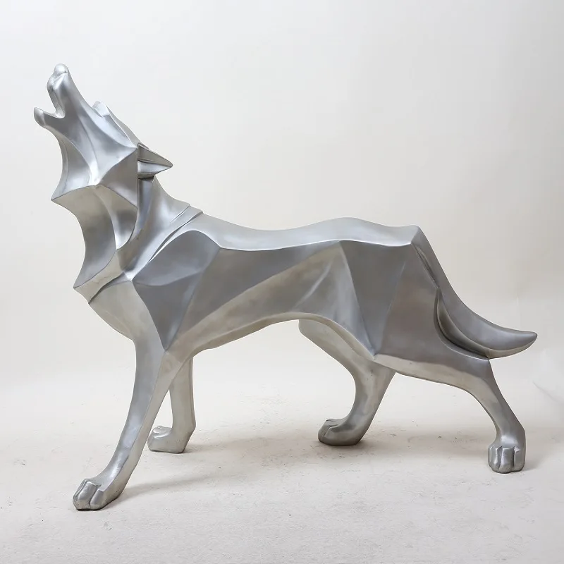 Resin Wolf Statue Home Decor Animal Sculpture Geometric Resin Figurine Home Decoration Accessories Modern Home Decor Statues Just6F