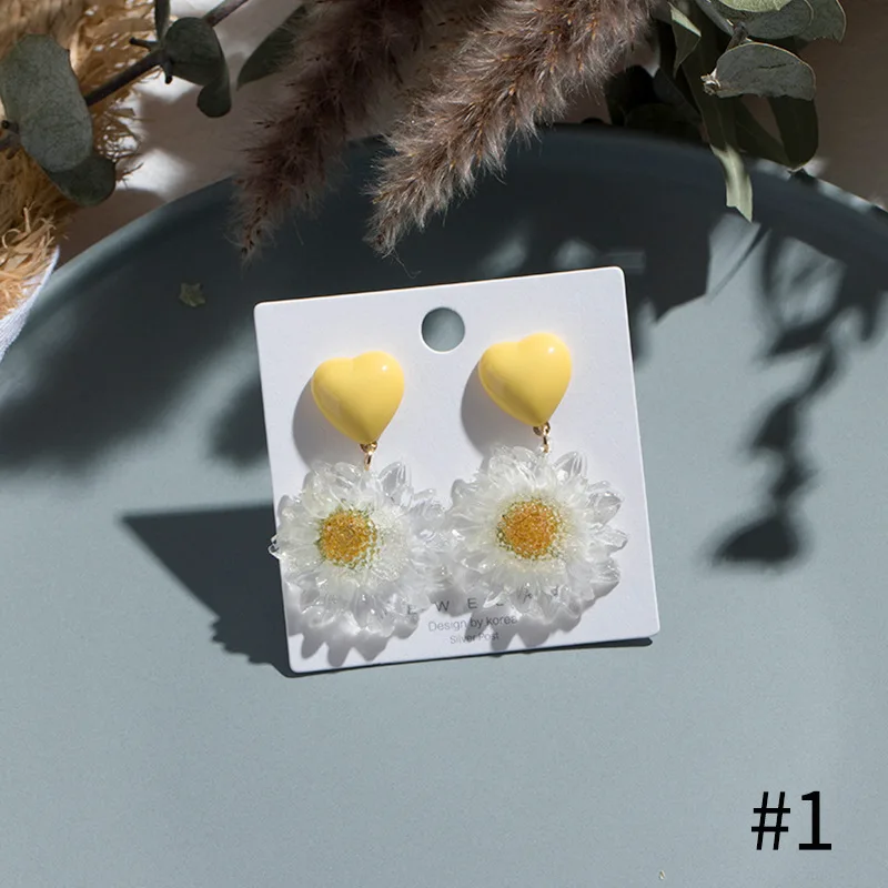 2020 Korean Fashion Women Cute Yellow Flowers Round Heart Drop Earrings for Women Geometric Long Tassels Dangle Earrings Jewelry