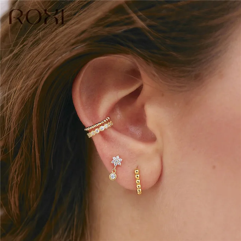 ROXI модные корейские ювелирные изделия простые золотые круглые серьги 925 пробы серебряные маленькие круглые бусины серьги-гвоздики для женщин Подарки