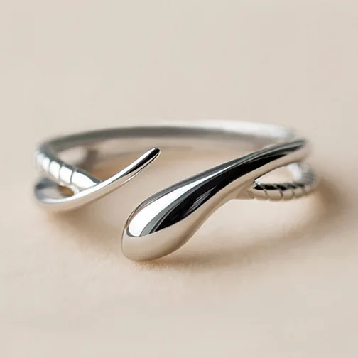 

Exquisite 925 Silver Snake Shape Ring Elegant Simple Snake Finger Ring Cocktail Party Fine Tail Ring Women's Fashion Jewelry