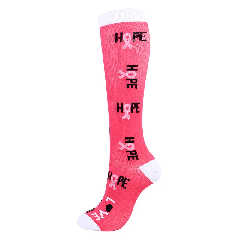 New Women's Colored Ribbons Compression Socks AIDS Logo Over the Calf High Socks Sports Running Socks FashionFootball Socks - Цвет: Color2