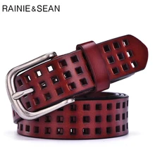 

RAINIE SEAN Cowskin Women Belt Genuine Leather Women Belt for Trousers Pin Buckle High Quality Ladies Waist Belt 105cm 110cm