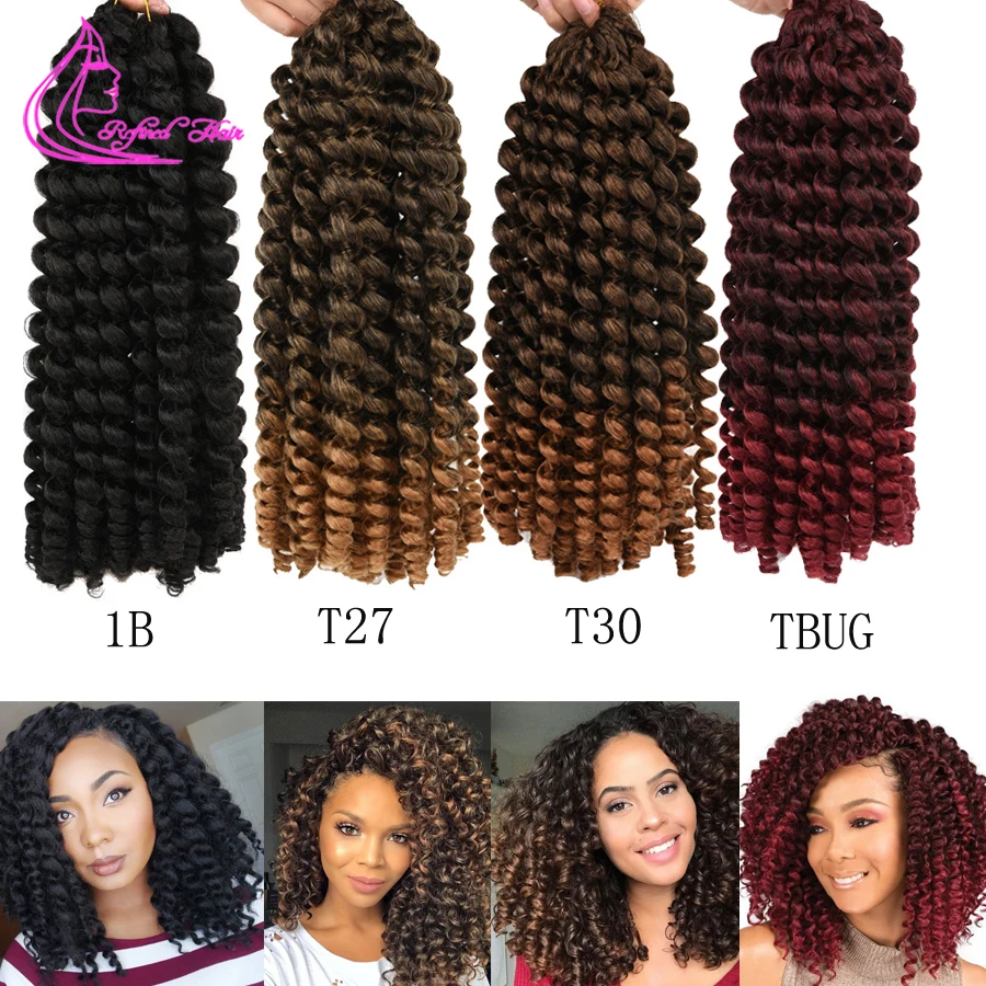 8 12inch Jamaican Bounce Jumpy Wand Curl Hair Synthetic Ombre Black Brown Red Crochet Braid Hair Extensions  20 strands per pack