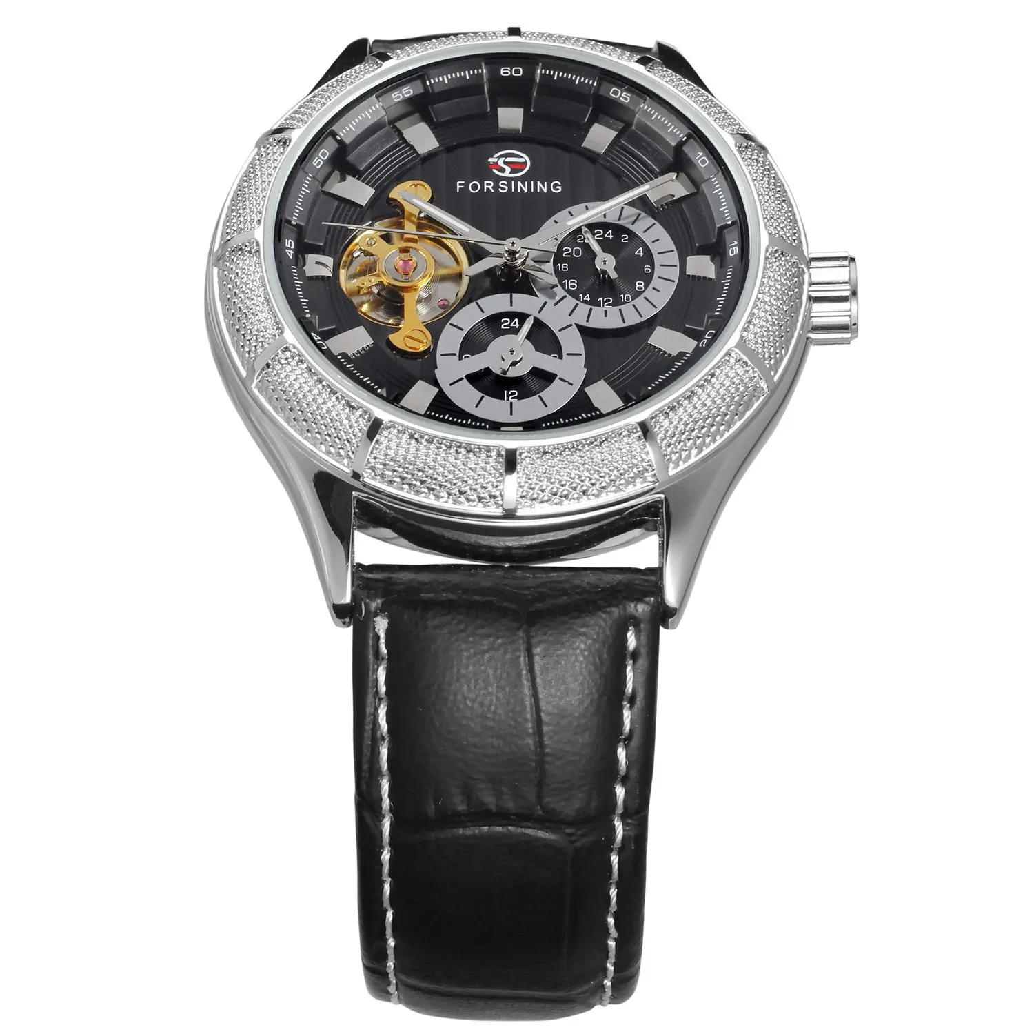 Forsining маховик Moon Phase многофункциональные полностью автоматические Аналоговые часы Мужские часы с кожаным ремешком наручные часы