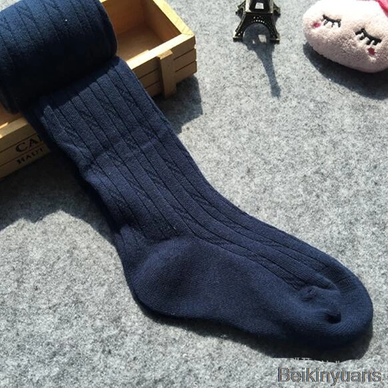 Navy blue Весенне-осенние детские хлопковые колготки, колготки для малышей, теплые колготки для девочек - Цвет: Navy blue
