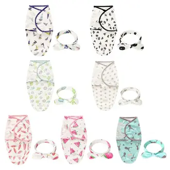 

2 Pcs/set Fashion Baby Newborn Cotton Blanket Sleeping Bag Headband Set Infants Swaddle Rabbit Ear Hair Accessories