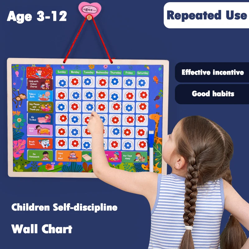 Children Habit Growth Educational Toys Magnetic Habit Tracking Reward Chart Self-discipline Activity Planner Board Toys for 3-12 2
